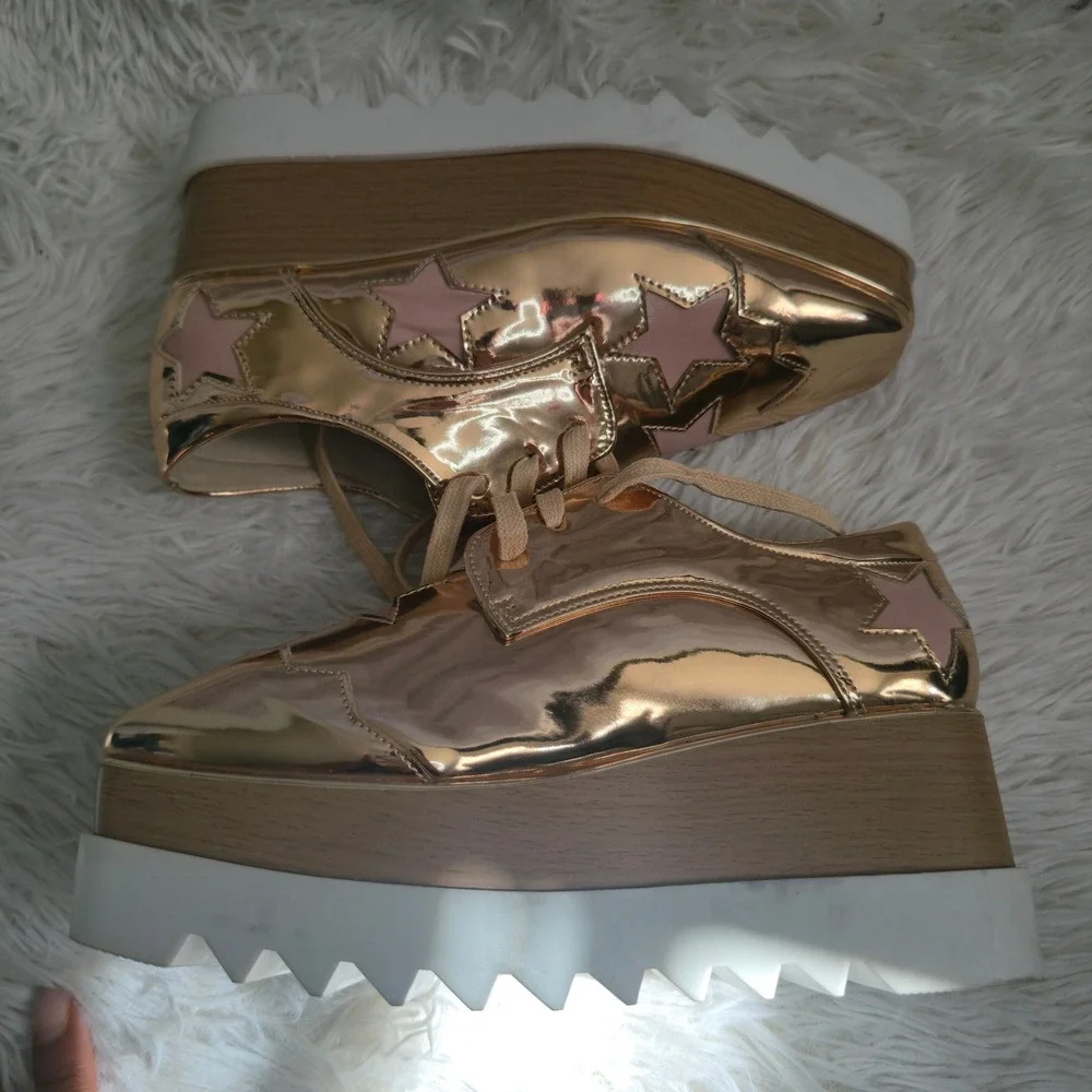 Daiyaer NWOT Rose Gold Platform Oxfords Star Creeper Wedge Shoes Size 37